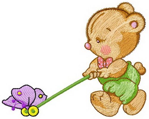 Bear with toy machine embroidery design