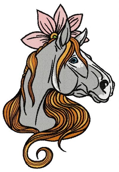 Horse with lotus flower 2 machine embroidery design