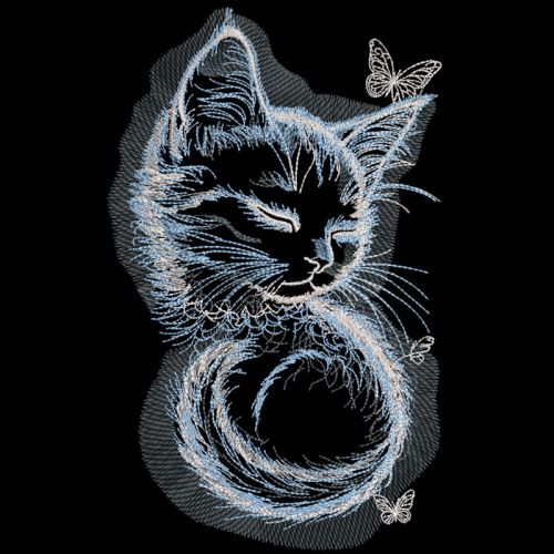 Sleeping kitty black background embroidery design