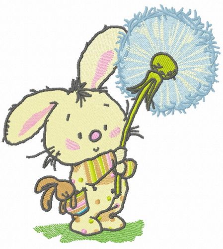 Bunny with dandelion machine embroidery design