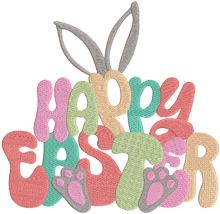 Happy easter bunny ears paws embroidery design
