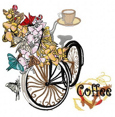 Spring bicycle machine embroidery design