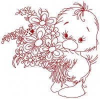Little cute duck with flowers embroidery design