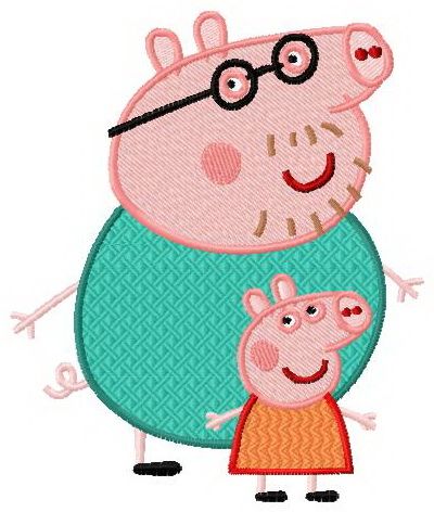 Peppa Pig with dad machine embroidery design