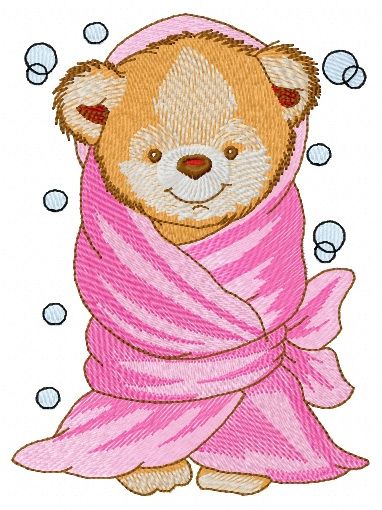 Teddy bear with bath towel machine embroidery design