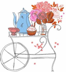 Tea and flowers embroidery design