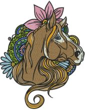 Horse with lotus flower embroidery design