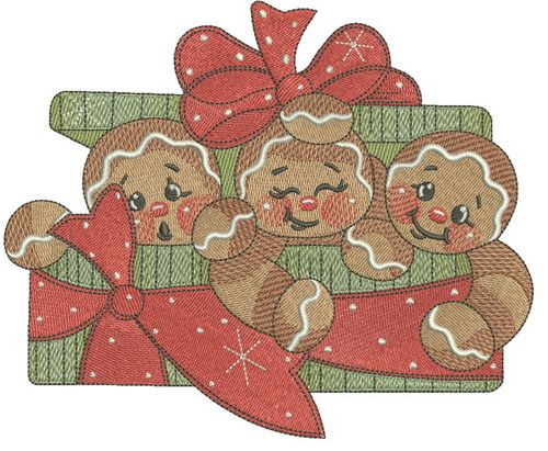 Gingerbread trio machine embroidery design