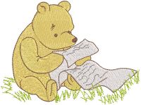 Winnie Pooh liest Buchstaben, kostenloses Stickdesign