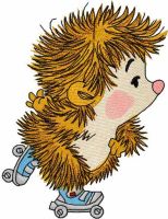 Hedgehog roller skating embroidery design