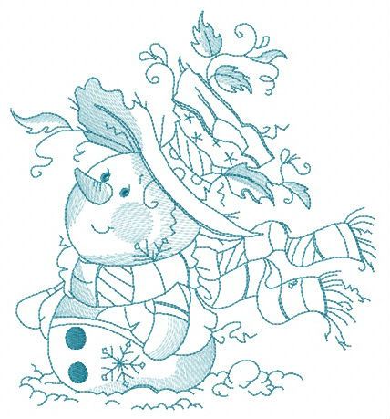 Snowman waiting for snowfall machine embroidery design