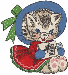 Winter vintage kitten embroidery design