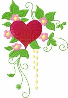 Flower with heart free machine embroidery design