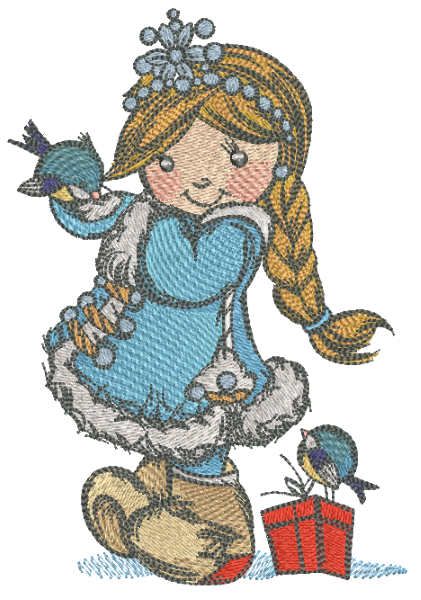Snow Maiden with birds embroidery design