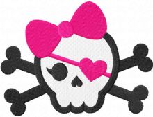 Skull with pink bow embroidery design