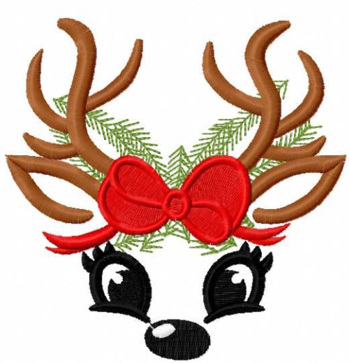 Face reindeer christmas embroidery design