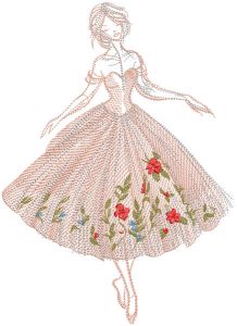 Menina com desenho de bordado de vestido de verão
