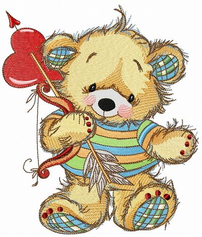 Teddy bear cupid machine embroidery design