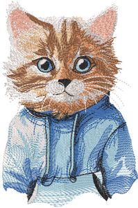 Cat in a blue hoodie embroidery design