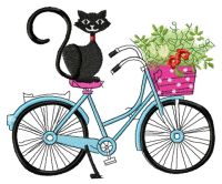 My cat loves bike embroidery design