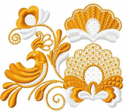 Gold flower bird free embroidery design 1