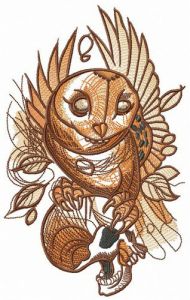 Owl holding skull embroidery design