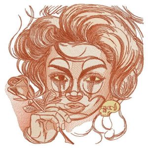 Crying lady with rose embroidery design