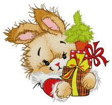 Bunny and tiny fir tree embroidery design