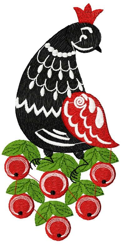 Fantastic bird and berries machine embroidery design
