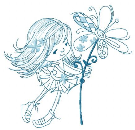 Tiny girl with magic flower sketch machine embroidery design