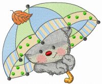 Kitten with umbrella embroidery design