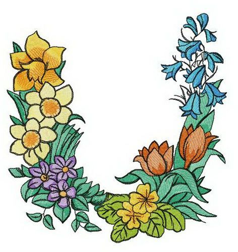 Floral letter U machine embroidery design