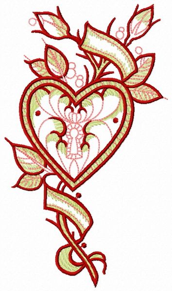 Locked heart machine embroidery design