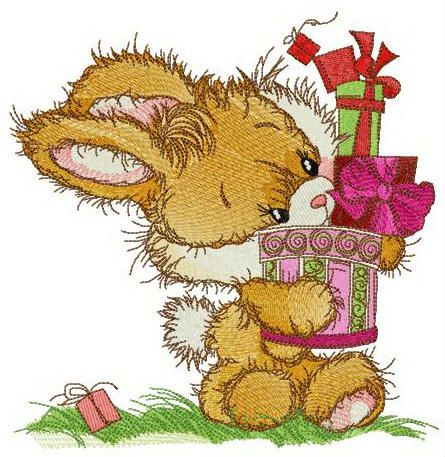 Bunny's tower of presents machine embroidery design