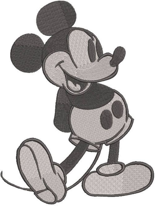 Vintage Mickey mouse greyscale embroidery design