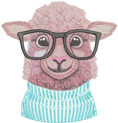 Sheep in glasses and a sweater embroidery design