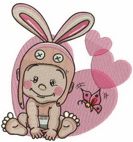 Baby in bunny hat machine embroidery design