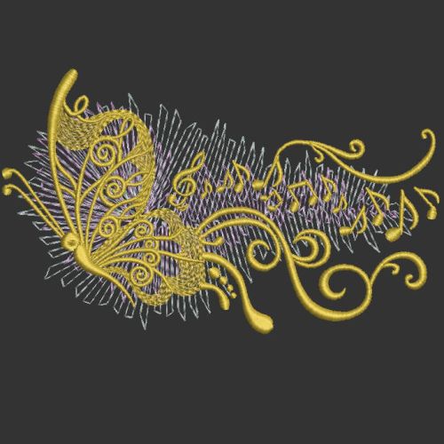 Butterfly music wave embroidery design black vatiant