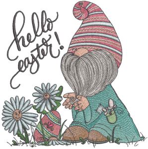 Dwarf found an Easter egg in a meadow embroidery design