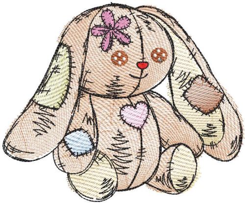 Rubbit toy tattered embroidery design