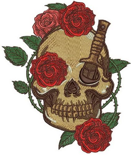 Skull with prickly rose 3 machine embroidery design