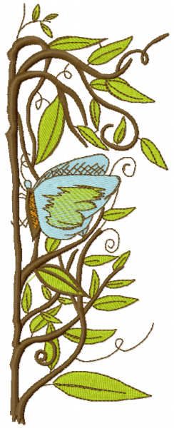 Branch with butterfly embroidery design
