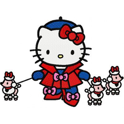 Hello Kitty with Small Dogs machine embroidery design
