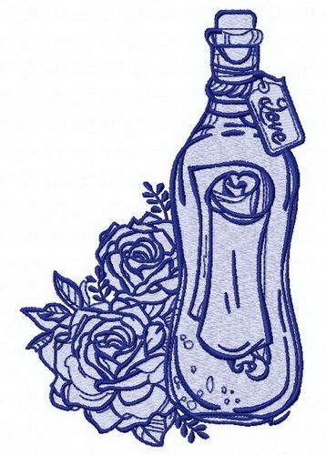 Bottle and flowers machine embroidery design