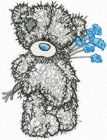 Teddy Bear with blue flower embroidery design