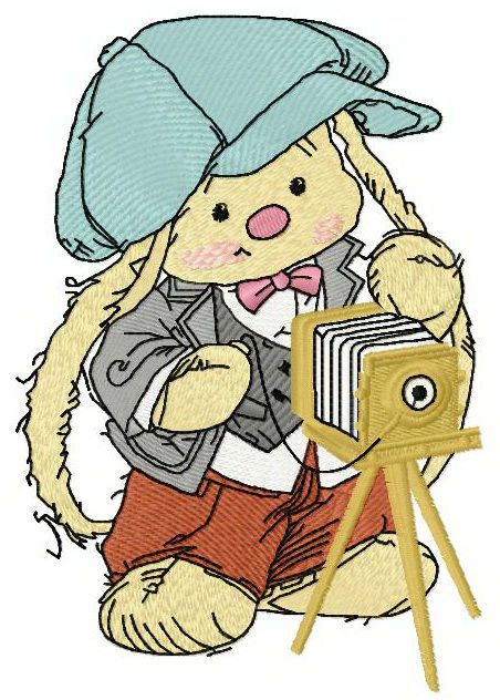Bunny Mi the photographer machine embroidery design
