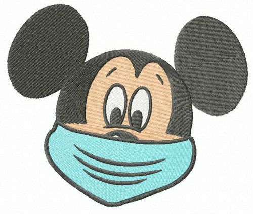 Mickey wears face mask machine embroidery design