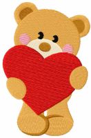 Teddy bear with heart symbol of love embroidery design