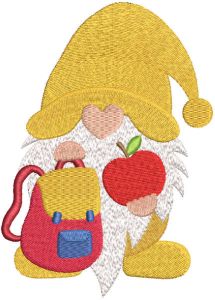 School gnome with backpack and apple