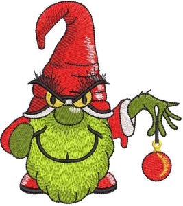 Grinch Christmas Gnome embroidery design